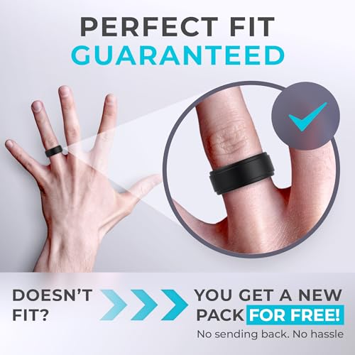 Silicone Wedding Rings for Men - Breathable Charcoal Black, Stone Grey, Graphite Grey, Shadow Blue, Iron Grey, Eclip