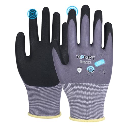Work Gloves, Eco Friendly Spandex Liner Nitrile Coated Safety Gloves, EP2001 Grey 12 Pairs