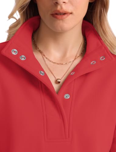 DLOODA Women's Henley Sweatshirt Medium Red Mock Neck Pullover 2026 Outfits