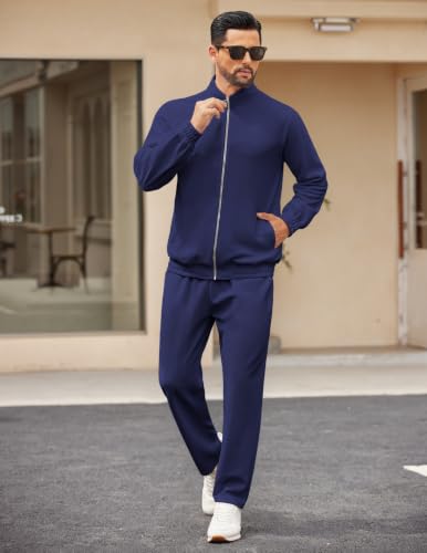 Men's Jacquard Textured Jogging Set - COOFANDY 2-Piece Tracksuits, Large Blue Violet