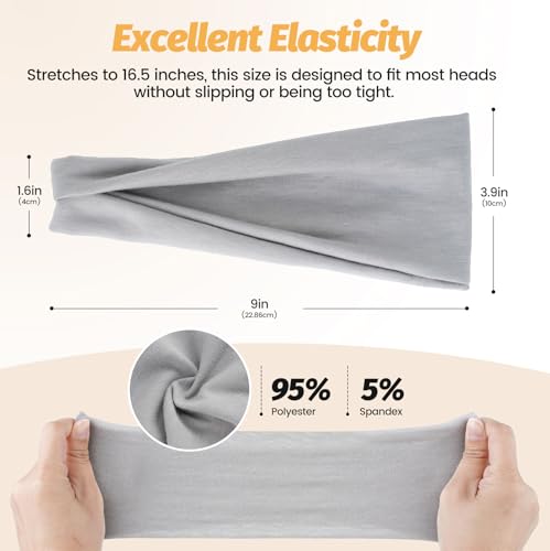 Wide Elastic Headbands for Women - 6 Pack Soft Sweatbands