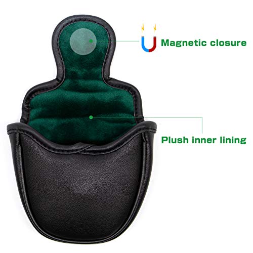 Barudan Golf 4-Leaf Clover Mallet Putter Headcover - Magnetic Closure, Fits Odyssey 2 Ball & More (Black)