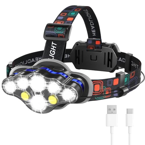MIOISY Rechargeable LED Headlamp Black - Super Bright, 8 Modes, Adjustable, Waterproof