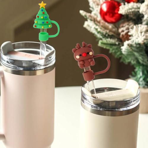 6PCS Christmas Silicone Straw Covers for Stanley Tumblers - 10mm