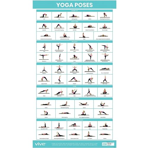 Yoga Poster - 57 Poses for Beginners & Experts - Double-Sided Laminated Chart - Yoga Poses