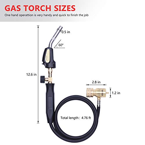 Propane Torch Hand Hose, Mapp Gas Torch,Welding Torch,Hose Length 1.5M/60"Maximum Operating Temperature 1900¡É/3600¢µ-with Hook (Quick ignition with valve Style)