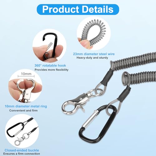 TSV Black Retractable Fishing Lanyards 10-Pack with Carabiners & Keychains for Kayak & Outdoor Use