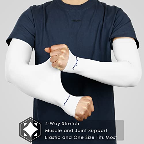Cooling Sun Sleeves for Men & Women - UV Protection, 3 Pairs White
