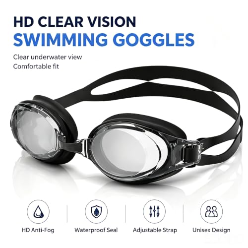 Swimming Goggles for Adults - Anti-Fog Leak-Proof - Black