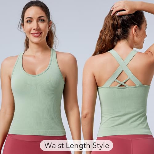 Evercute X-Large 3 Pack Women's Workout Yoga Crop Tops Seamless Strappy with Built-in Bra - Black, Icing-Blue, Sage-Green