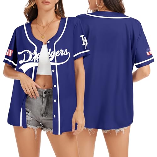 Women’s Quick-Dry Baseball Button Up Shirt - Blue, Small