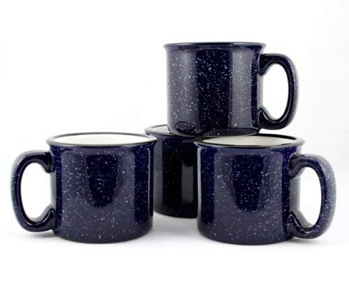 Ceramic Campfire Mug 15oz Cobalt Blue Set of 4 - Durable, Insulated Coffee Cups
