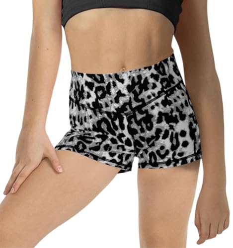 Girls High-Waisted Leopard Print Athletic Shorts - Gray-Leopard, 5-6Y