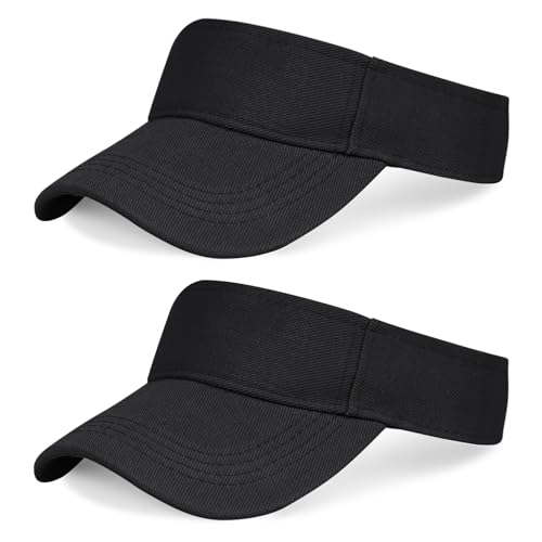 Adjustable Sun Visor Hat - 2 Pack Black Sports Visors
