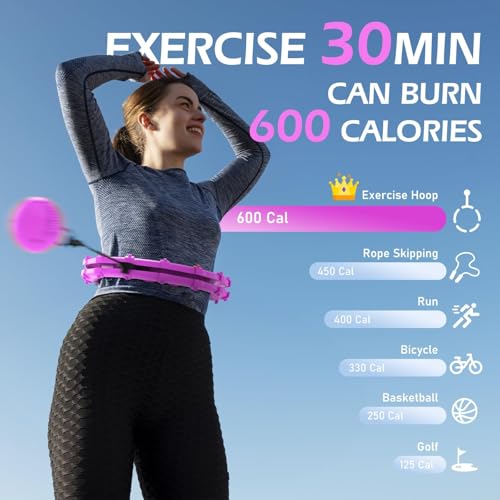 Weighted Hula Hoop for Adults - Purple, 24 Detachable Links