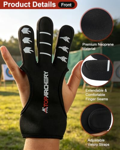 Archery Shooting Gloves - Three Finger Guard for Men & Women - Black, Large