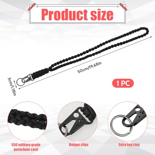 Heavy Duty Paracord Lanyard Keychain - 19.68 Inches Black