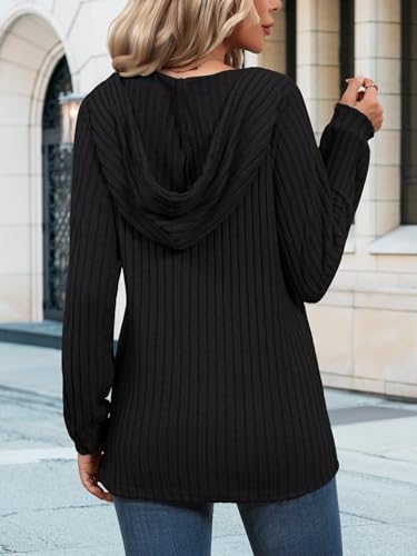 Women's V Neck Drawstring Hoodie - Loose Fit Pullover Sweatshirt