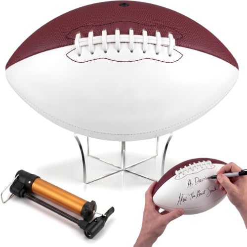 Hiboom 1 Set Autograph Football White Brown Size 3 with Pump & Holder