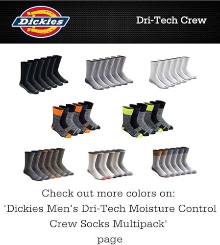 Dickies Dri-Tech Essential Moisture Control Crew Socks (M-XXL, 6 Pairs) – Char Assorted