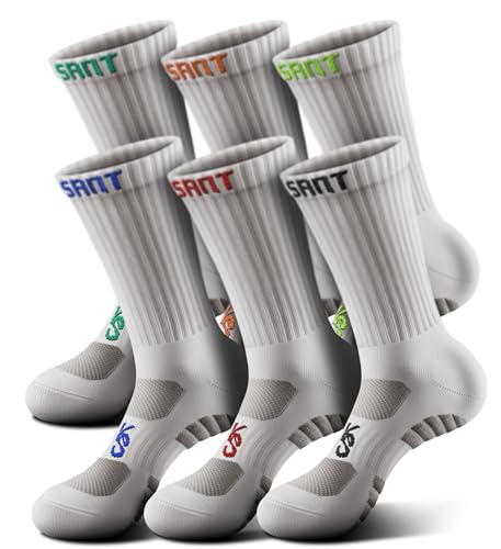 Compression Crew Socks for Men - 6 Pack, Creamy White, Size 11-13