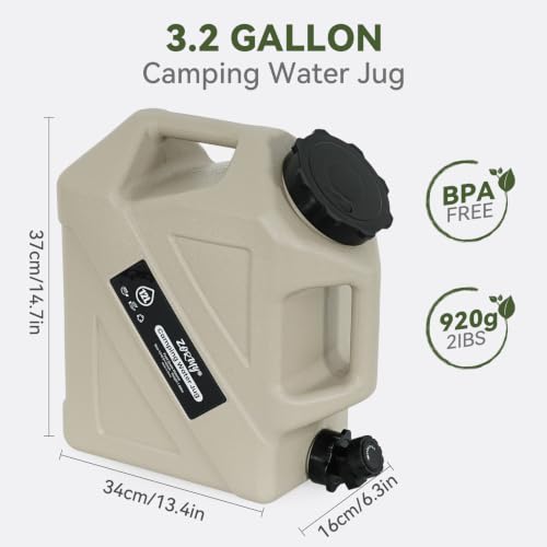 Grey 3.2 Gallon Camping Water Container with Spigot, Leakproof BPA-Free