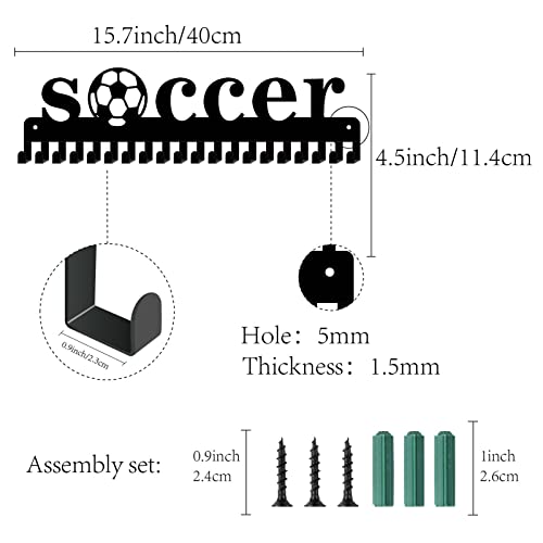 Soccer Medal Holder Display Rack with 20 Hooks - Wall Mount Medal Hanger for Sports & Gymnastics - Variation Soccer-008