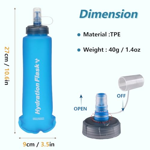 JEELAD 01 White 500ml Collapsible Water Bottles - 2 Pcs BPA-Free TPU Hydration Flask for Outdoor Activities