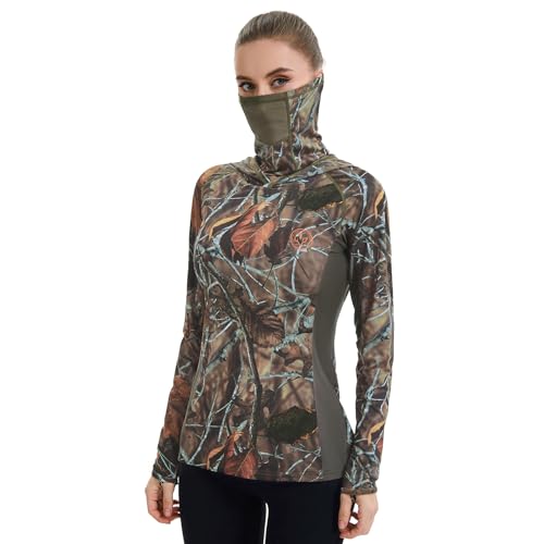 BASSDASH Women's UPF 50+ Camo Hunting Hoodie with Neck Gaiter - Autumn Forest, 3X-Large