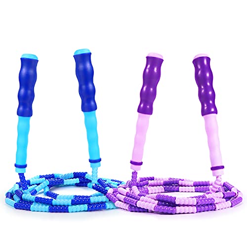Adjustable Kids Jump Rope - Soft Beaded Tangle-Free - Blue & Purple