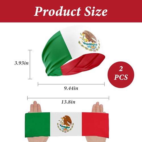 Mexican Flag Headband - 2 Pack Soft Polyester for Sports