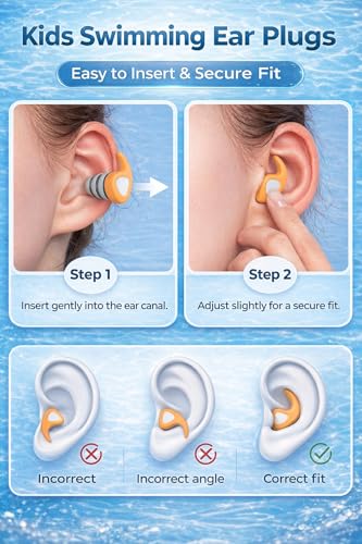 Kids Swimming Ear Plugs - 3 Pairs Waterproof Silicone - Pink, Purple, Orange