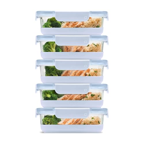 Ello Duraglass Refresh 3.4 Cup Meal Prep Containers with Silicone Boot - Halogen Blue, 10 Pc