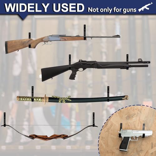Heavy Duty Gun Rack Wall Mount - 2 Pairs Black Horizontal Hooks
