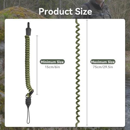 Retractable Rangefinder Tether - Short Army Green Elastic Lanyard