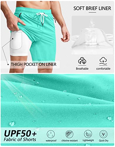 Viodia Men's 7 Inch Quick Dry Cyan Swim Trunks with Pockets - Large