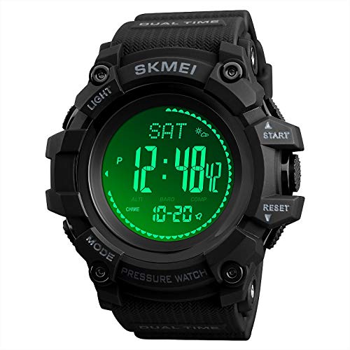 Digital Sports Watch with Compass, Altimeter & Pedometer - Black-A