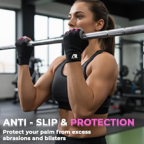 Breathable Gym Gloves - Lightweight, Non-Slip, Full Palm Protection - Pink, Large