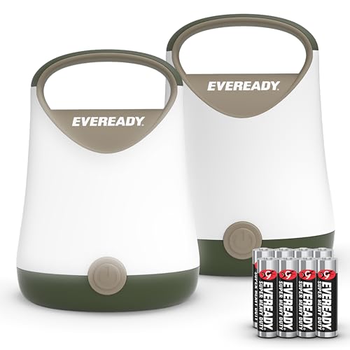 Eveready 2-Pack LED Camping Lanterns Super Bright Water-Resistant, Green/Tan