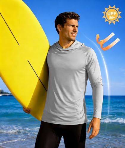 ZITY Men's UPF 50+ Sun Protection Hoodie Long Sleeve Fishing Shirt - Large Navy/Light Blue/White/Gray/Black 5 Pack
