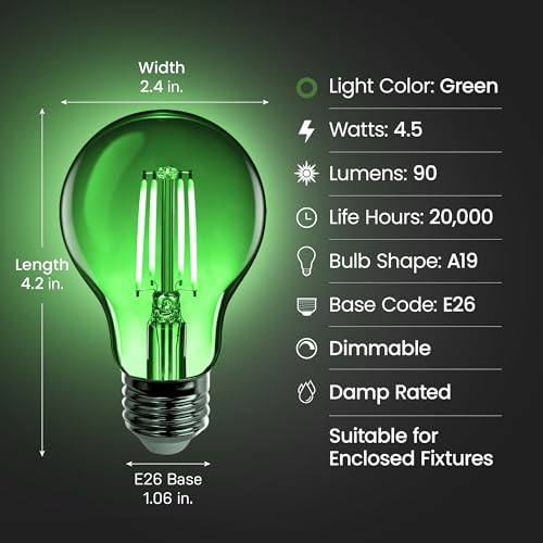Dimmable Green A19 LED Light Bulb - Clear Glass, 4.5W, 1 Count