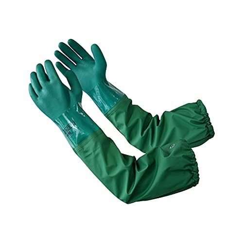 Pacific PPE Oil Resistant Gloves 26 Inch Reusable PVC Coated Work Gloves,Fishery, Machinery, Chemical Industrial Gloves with Cotton Liner,Heavy Duty Chemical Resistant Gloves, Non-slip(Green,L)