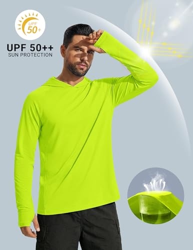COOFANDY UPF 50+ Men's Hooded Rash Guard Shirt, Fluorescent Green XL, Quick Dry