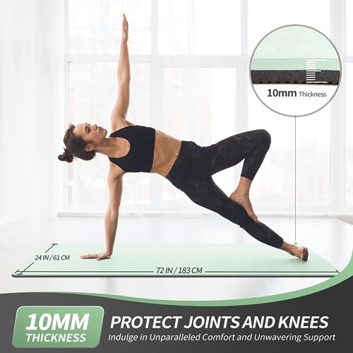 CAMBIVO Extra Thick Yoga Mat 8mm 72 x 24 in Mint Green + Gray Non-Slip TPE for Yoga, Pilates & Floor Exercise