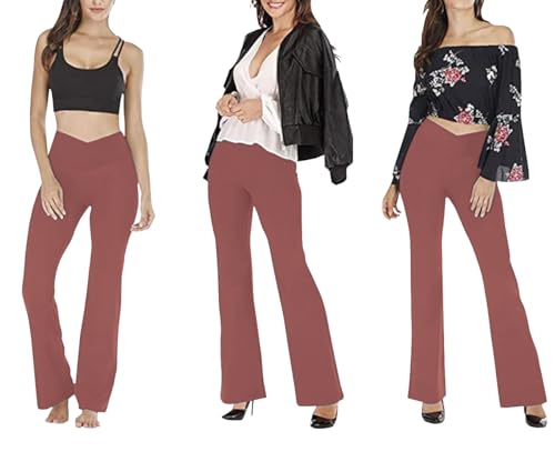 High Waisted Flare Yoga Pants for Women - V Crossover - XX-Large Pink