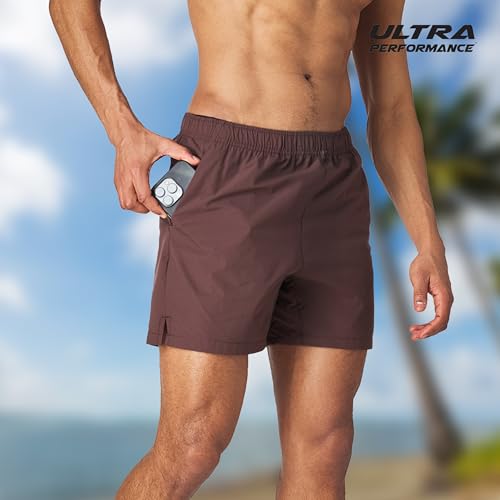 Men's 5 Inch Swim Trunks with Liner 2 Pack - Quick Dry Beach Shorts for Men, Khaki & Espresso, Medium