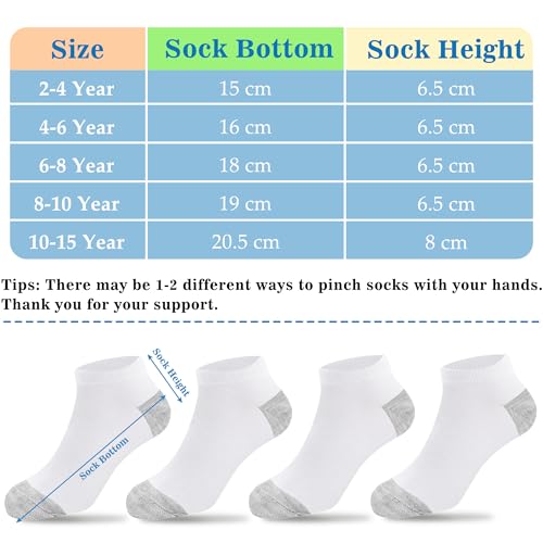 Duufin Kids Socks 12 Pairs Unisex Low Cut Ankle Socks 6-8 Years White & Gray