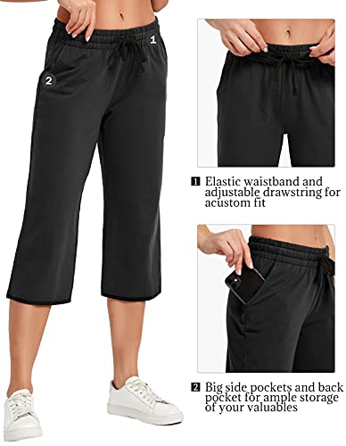 Women's Black Cotton Capri Sweatpants XL - SPECIALMAGIC