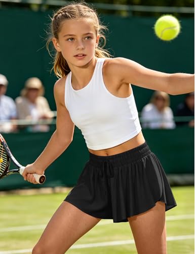 Girls Flowy Butterfly Shorts with Spandex Liner - Black, 10 Years