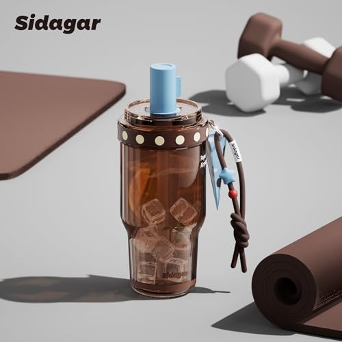 Sidagar 22oz Brown Tritan Water Bottle with Straw Lid & Charm — Leakproof & Portable